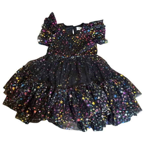 Lola + The Boys Other - LOLA + THE BOYS Girls’ Sequin Party Dress Black Background Multicolor Stars (8)